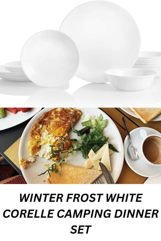 Winter Frost White Corelle Camping Dinnerware Set