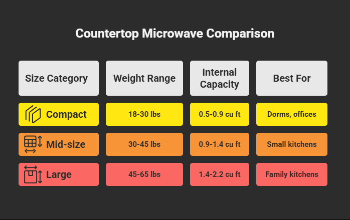 countertop microwave weight comparison