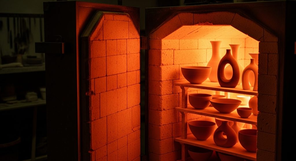 electric pottery kiln slightly open