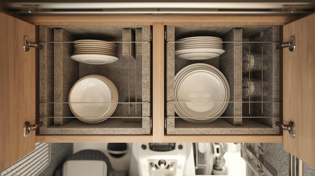 how to keep dishes from sliding in RV