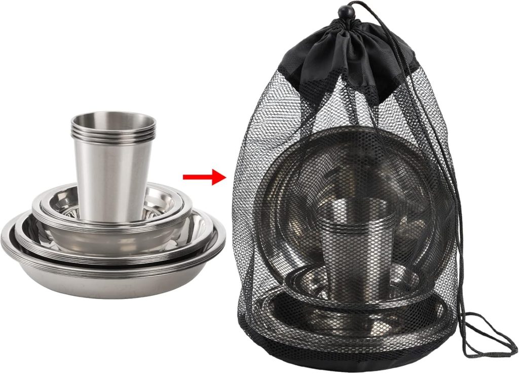 stainless steel camping plates and bowls