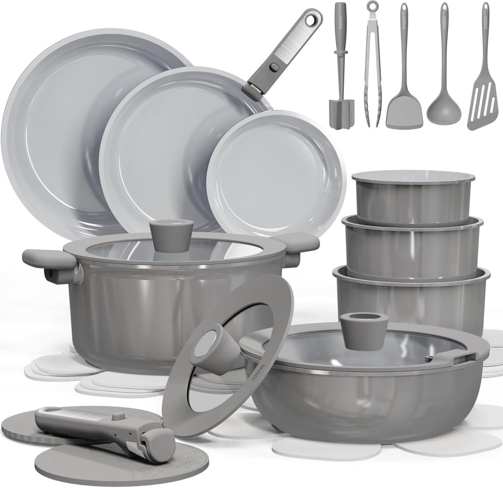 Non-stick Pots and Pans with detachable handles