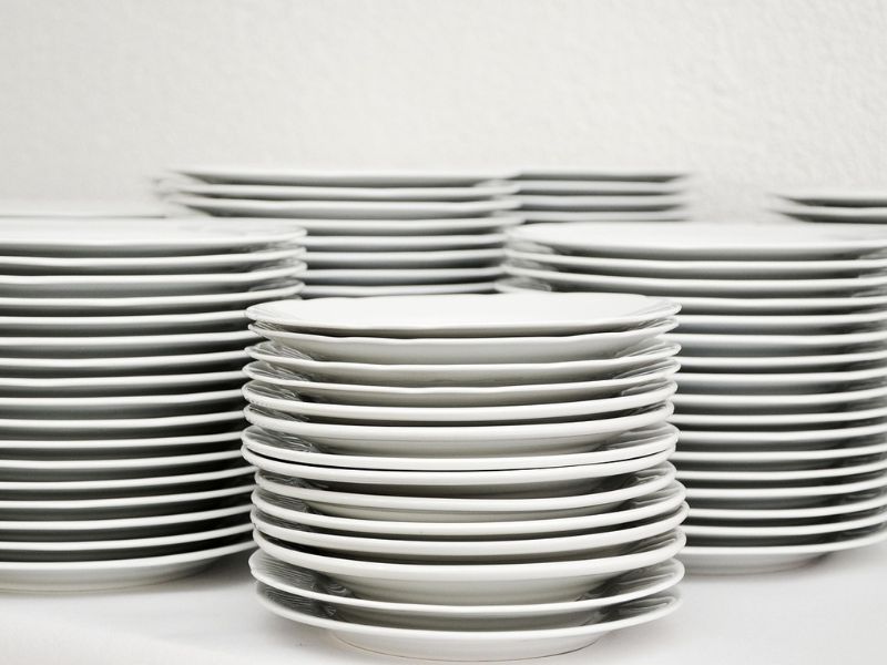 white corelle dishes stacked on each other