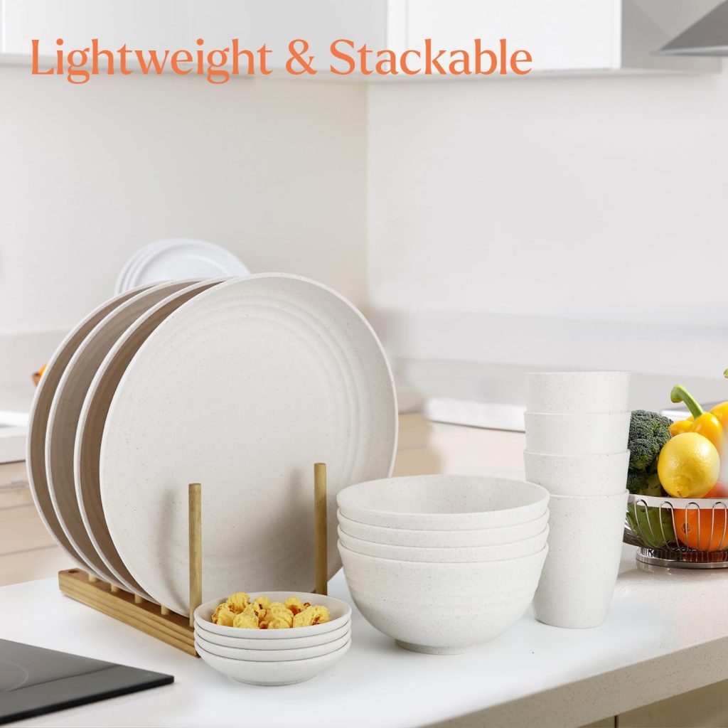 wheat straw cups and snack bowls being used by family